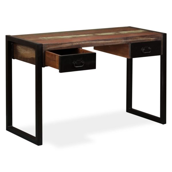 Mesa com 2 gavetas madeira recuperada maciça 120x50x76 cm - Image 6