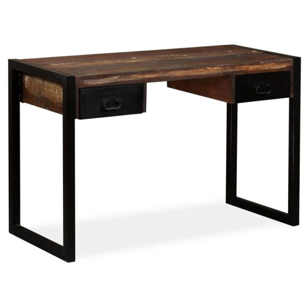 Mesa com 2 gavetas madeira recuperada maciça 120x50x76 cm - Image 9