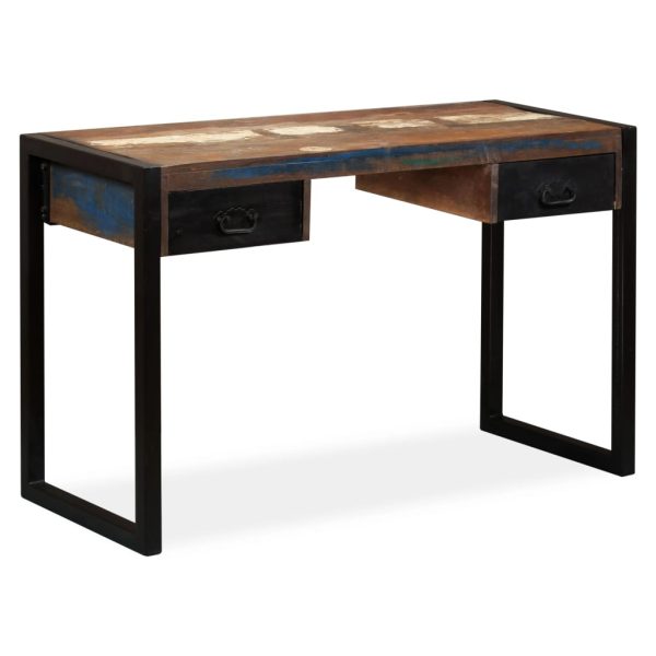 Mesa com 2 gavetas madeira recuperada maciça 120x50x76 cm - Image 10