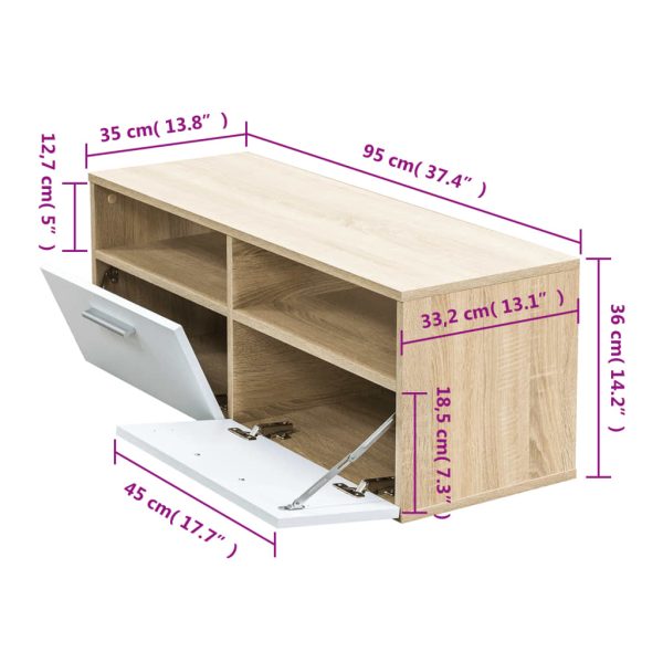 Móvel de TV em aglomerado 95x35x36 cm carvalho e branco - Image 5