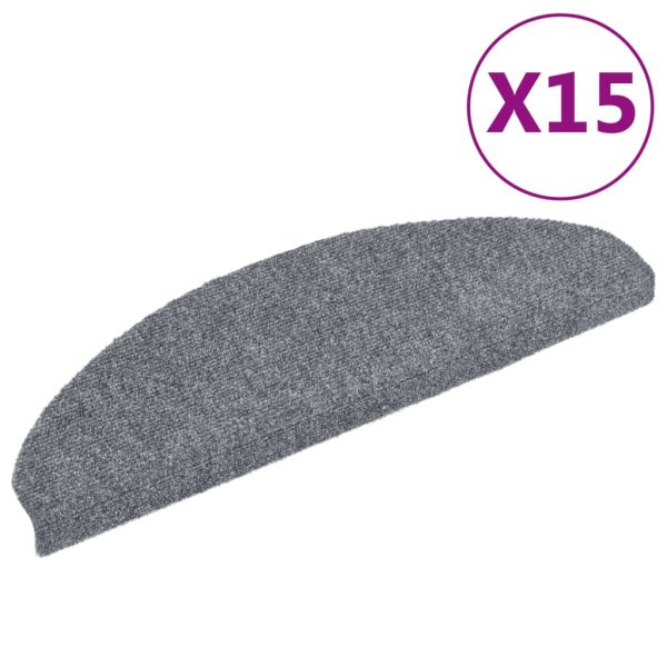 Tapetes de escada adesivos 15 pcs 65x21x4 cm cinzento claro - Image 2