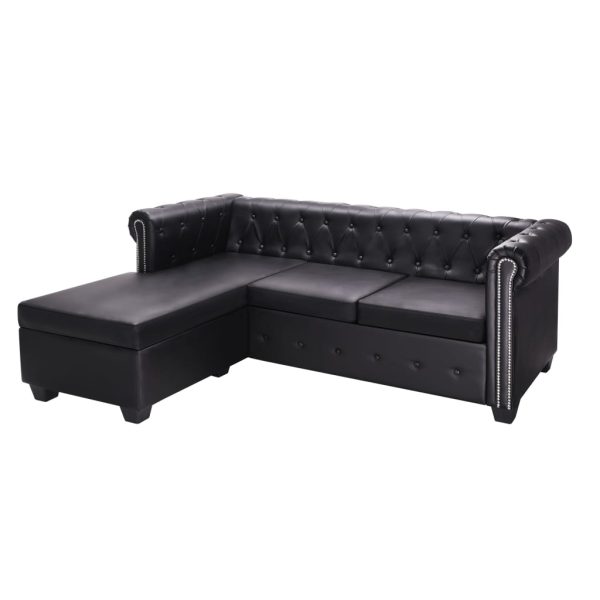 Sofá Chesterfield em forma de L couro artificial preto