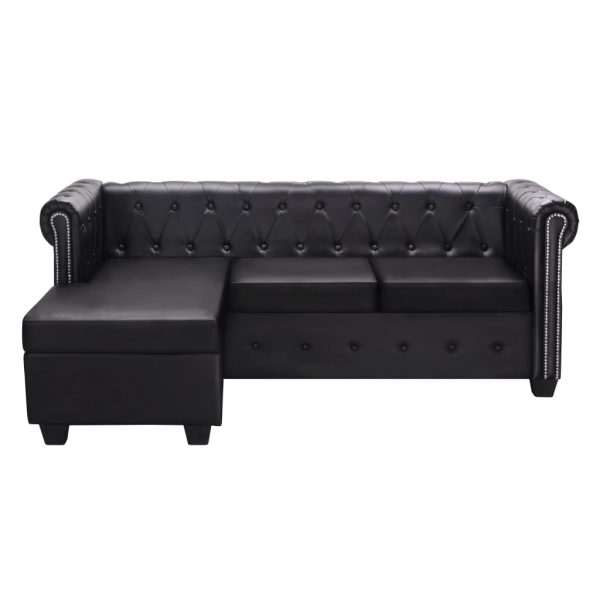 Sofá Chesterfield em forma de L couro artificial preto - Image 2