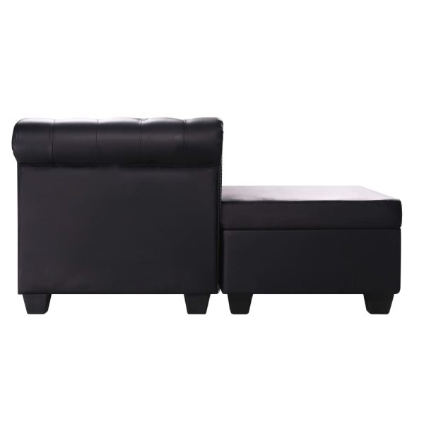 Sofá Chesterfield em forma de L couro artificial preto - Image 3