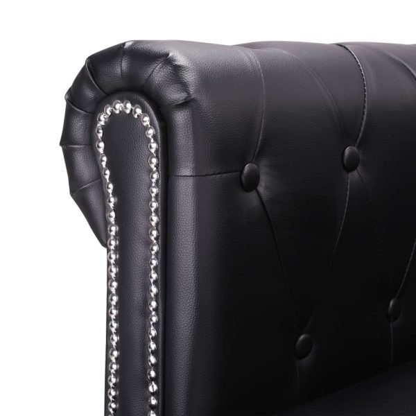 Sofá Chesterfield em forma de L couro artificial preto - Image 4