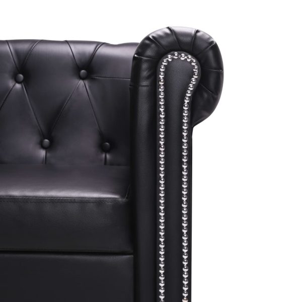 Sofá Chesterfield em forma de L couro artificial preto - Image 5