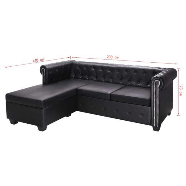 Sofá Chesterfield em forma de L couro artificial preto - Image 6