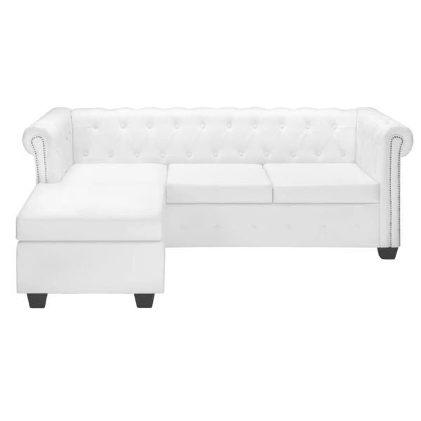 Sofá Chesterfield em forma de L couro artificial branco - Image 2