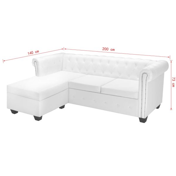 Sofá Chesterfield em forma de L couro artificial branco - Image 7