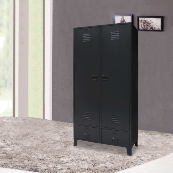 Roupeiro estilo industrial em metal 90x40x180 cm preto - Image 10