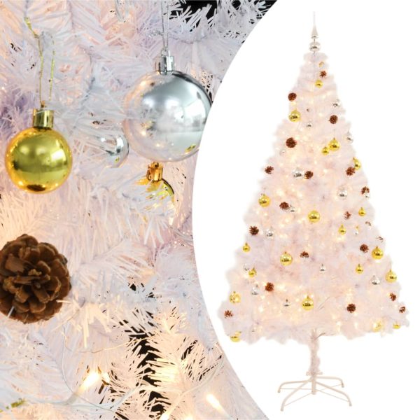 Árvore Natal artifici. decorada c/ enfeites e LEDs 210cm branco