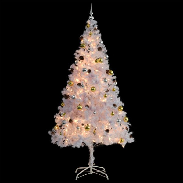Árvore Natal artifici. decorada c/ enfeites e LEDs 210cm branco - Image 3