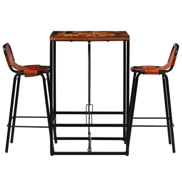 Conjunto de bar 3 pcs madeira recuperada + couro cabra genuíno - Image 2
