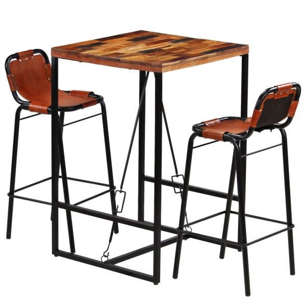Conjunto de bar 3 pcs madeira recuperada + couro cabra genuíno - Image 11