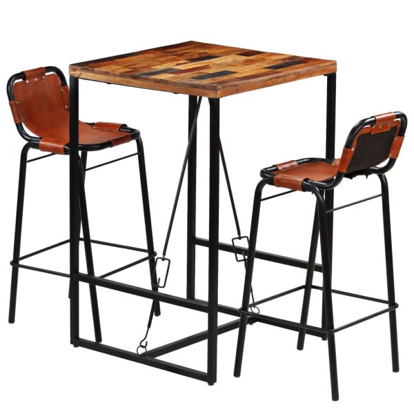 Conjunto de bar 3 pcs madeira recuperada + couro cabra genuíno - Image 10