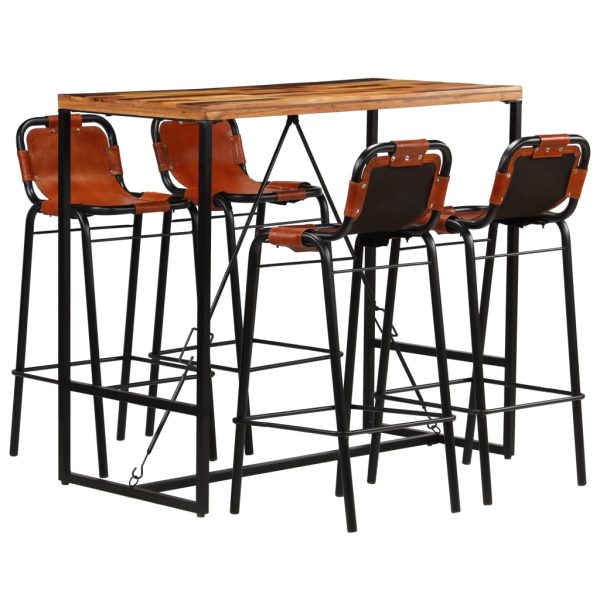 Conjunto de bar 5 pcs madeira recuperada + couro cabra genuíno - Image 2