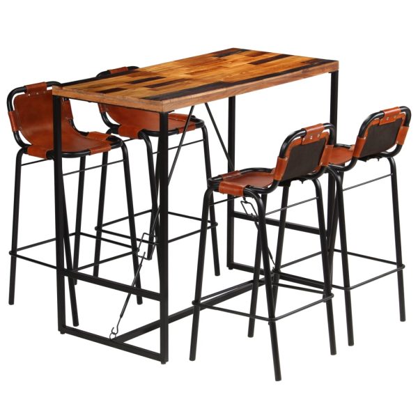 Conjunto de bar 5 pcs madeira recuperada + couro cabra genuíno - Image 11