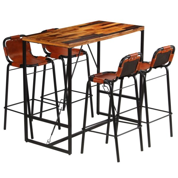 Conjunto de bar 5 pcs madeira recuperada + couro cabra genuíno - Image 10
