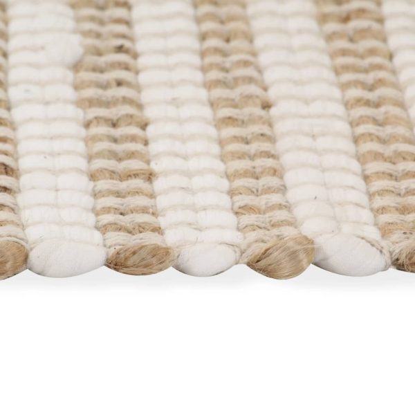 Tapete de juta tecido à mão 120x180 cm natural e branco - Image 4