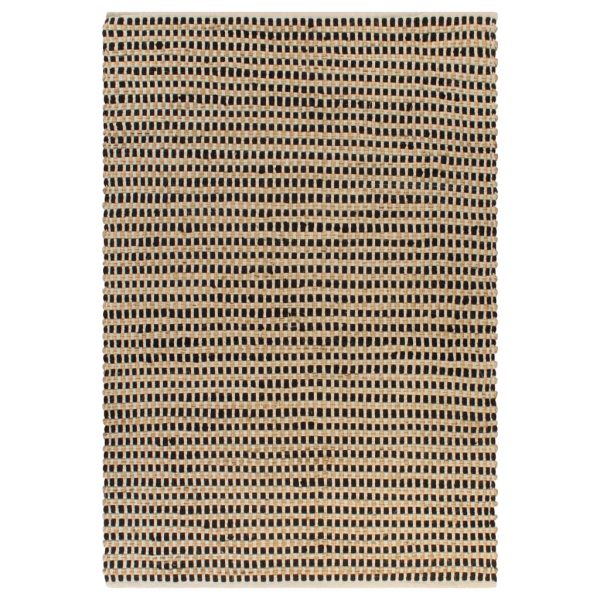 Tapete de juta tecido à mão 120x180 cm natural e preto