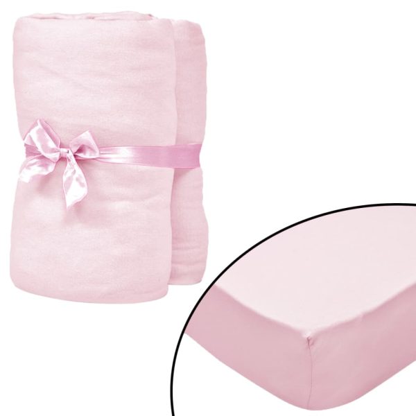 vidaXL Lençol ajustável para berços 4 pcs 60x120 cm algodão rosa