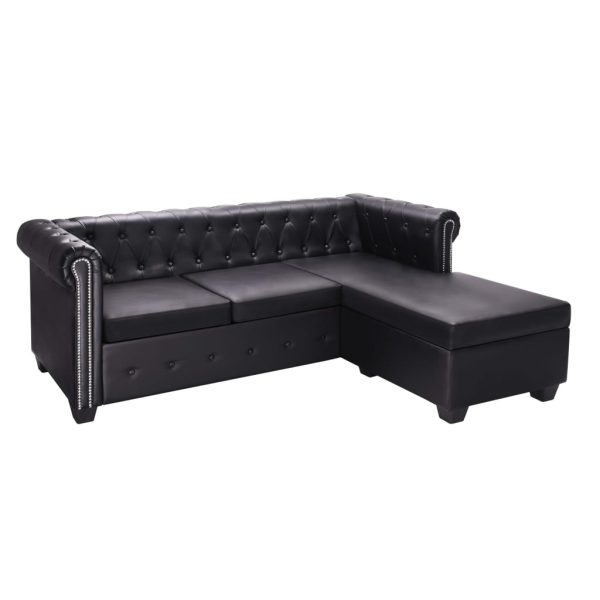 Sofá Chesterfield em forma de L couro artificial preto