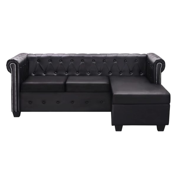 Sofá Chesterfield em forma de L couro artificial preto - Image 2