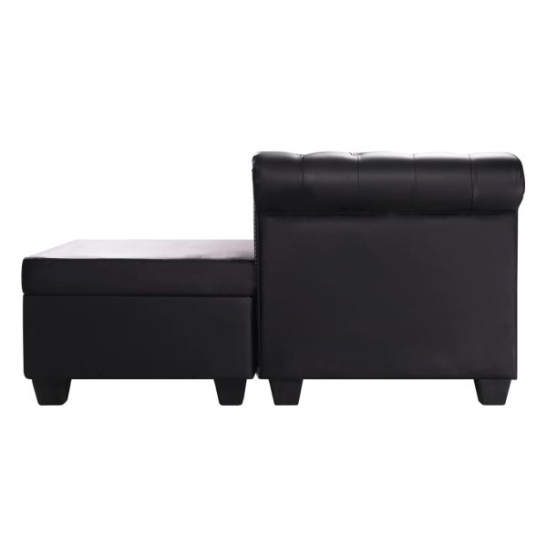 Sofá Chesterfield em forma de L couro artificial preto - Image 3