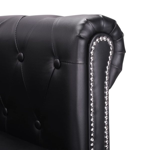 Sofá Chesterfield em forma de L couro artificial preto - Image 4