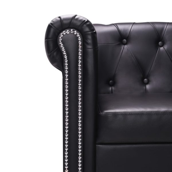 Sofá Chesterfield em forma de L couro artificial preto - Image 5