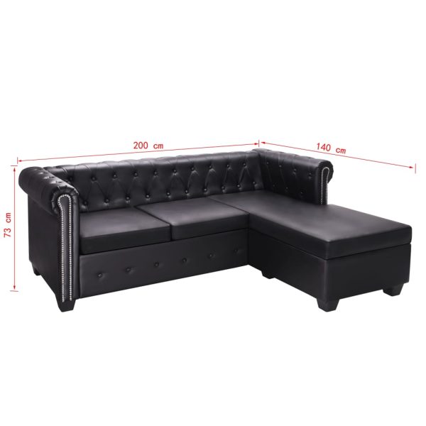 Sofá Chesterfield em forma de L couro artificial preto - Image 6