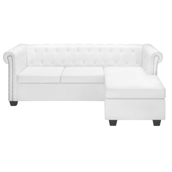 Sofá Chesterfield em forma de L couro artificial branco - Image 2