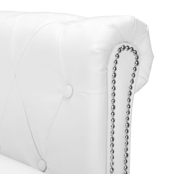 Sofá Chesterfield em forma de L couro artificial branco - Image 4