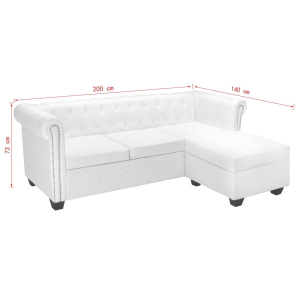 Sofá Chesterfield em forma de L couro artificial branco - Image 7