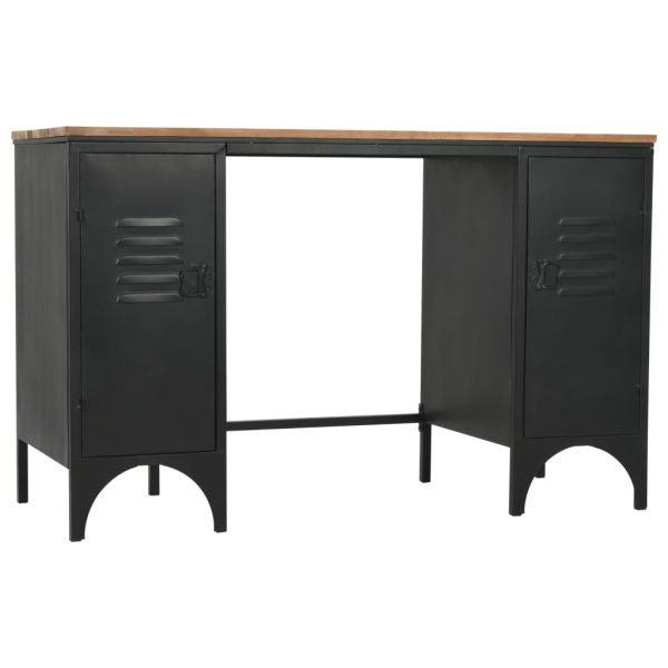 Secretária pedestal duplo madeira abeto maciça aço 120x50x76cm - Image 4