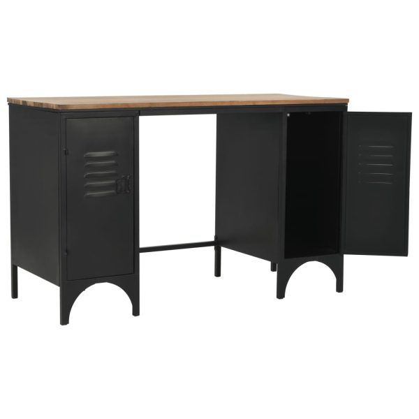 Secretária pedestal duplo madeira abeto maciça aço 120x50x76cm - Image 7