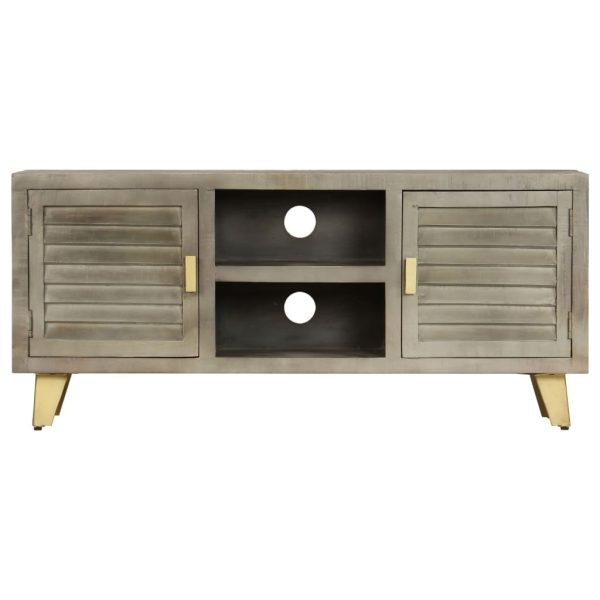 Móvel de TV 110x30x48 cm mangueira maciça cinzento e bronze - Image 2