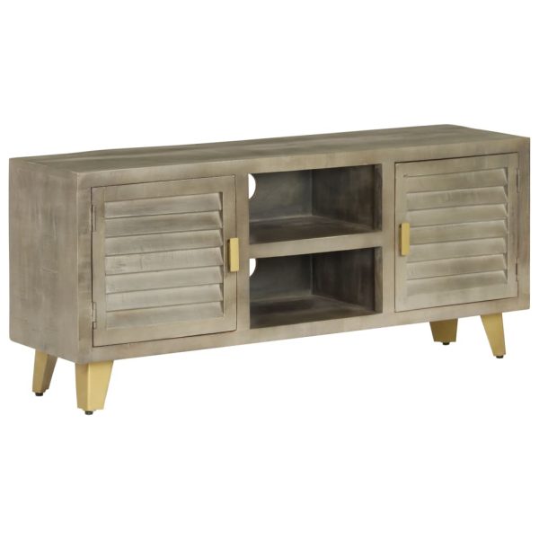 Móvel de TV 110x30x48 cm mangueira maciça cinzento e bronze - Image 11
