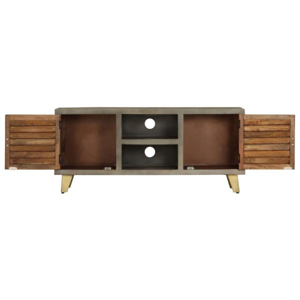 Móvel de TV 110x30x48 cm mangueira maciça cinzento e bronze - Image 3
