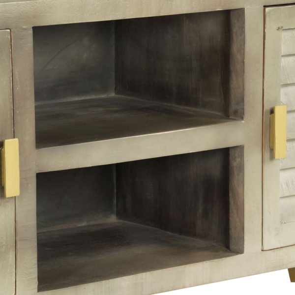 Móvel de TV 110x30x48 cm mangueira maciça cinzento e bronze - Image 6