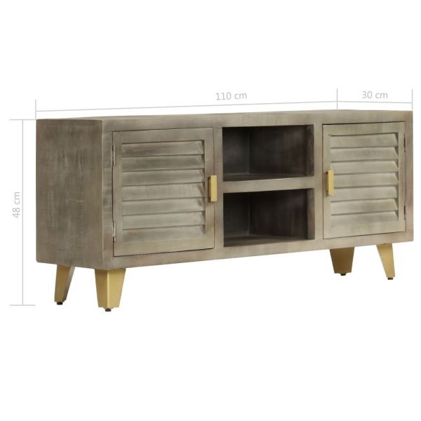 Móvel de TV 110x30x48 cm mangueira maciça cinzento e bronze - Image 10