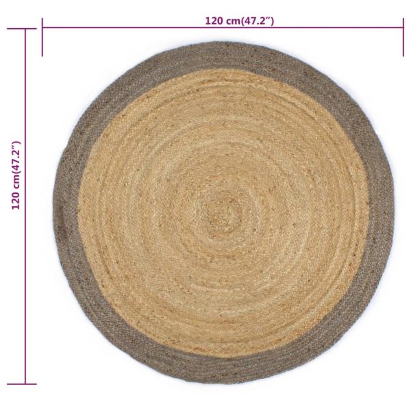 Tapete artesanal em juta com rebordo cinzento 120 cm - Image 6