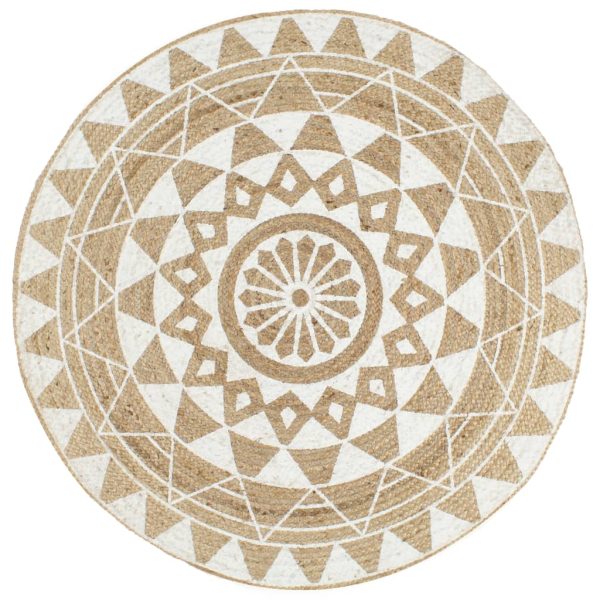 Tapete artesanal em juta com impressão a branco 150 cm