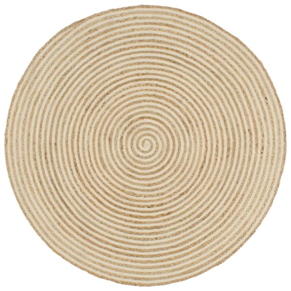 Tapete artesanal em juta com design em espiral branco 90 cm