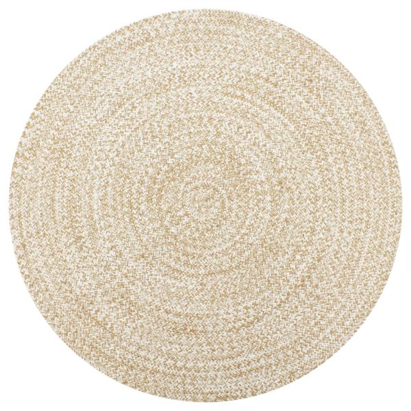 Tapete artesanal em juta branco e natural 150 cm