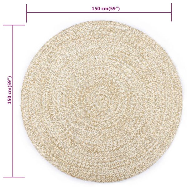 Tapete artesanal em juta branco e natural 150 cm - Image 5