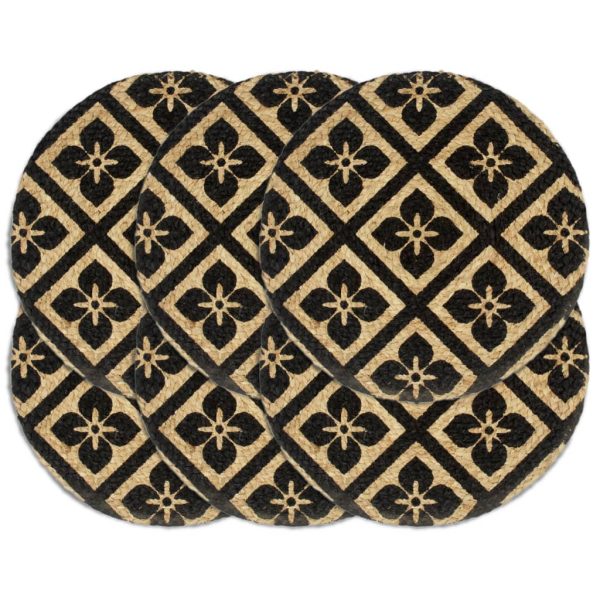 Individuais de mesa 6 pcs juta 38 cm redondo preto