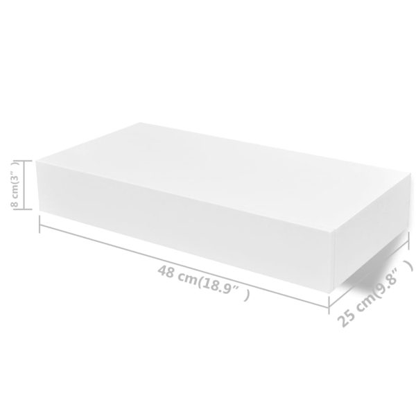 Prateleiras de parede suspensas com gavetas 2 pcs branco 48 cm - Image 6