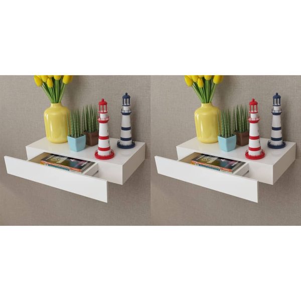Prateleiras de parede suspensas com gavetas 2 pcs branco 48 cm