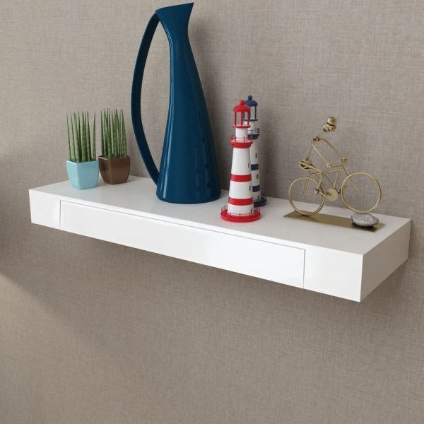 Prateleiras de parede suspensas com gavetas 2 pcs branco 80 cm - Image 3